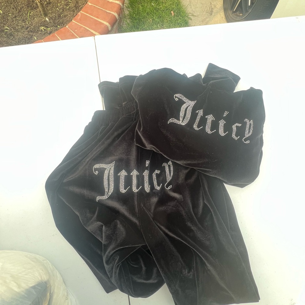 Juicy Couture Black Velour Set with Rhinestone Logo